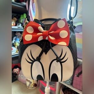Loungefly Disney Minnie Mouse Bow Faux Leather Bucket Bag NWOT